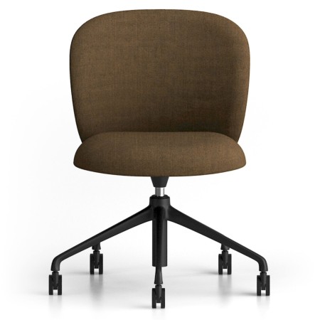 Vue frontale de la Volta : dossier droit, assise généreuse et base pivotante à cinq branches équipée de roulettes – Volta