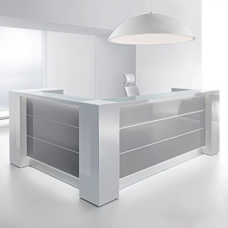 Banque d'accueil façades grises dans espace clair