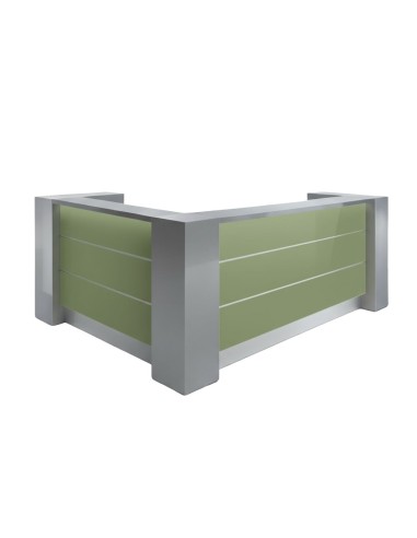 Meuble de réception façades vertes et structure grise
