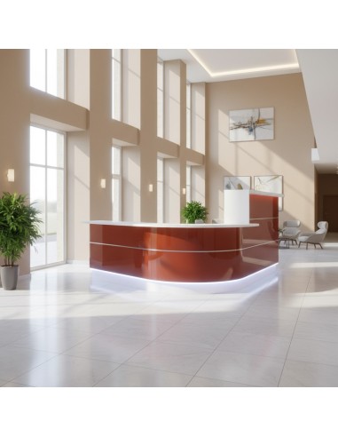 Meuble de réception rouge et blanc dans hall d'entrée d'accueil