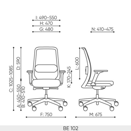 dimensions de la chaise de bureau Belt 102