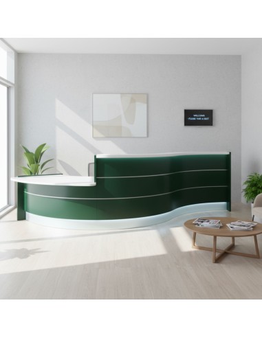 Meuble de réception façade verte dans un espace d'accueil et d'attente