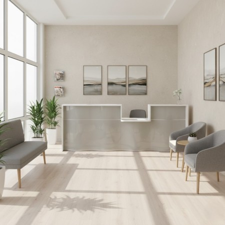 Meuble de réception façade verte avec accès PMR au centre 2