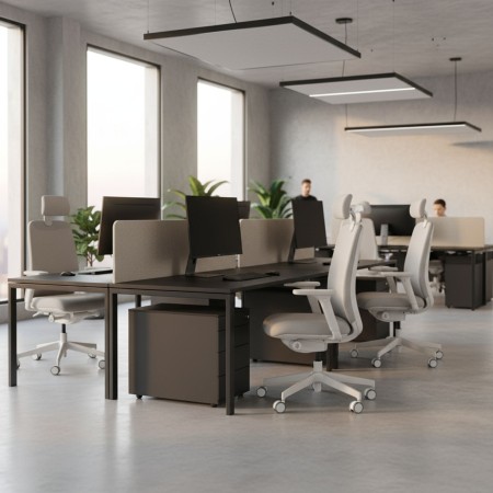 Chaise de bureau Belt BE 1T3 gris clair avec appui-tête réglable – vue de trois quarts 2