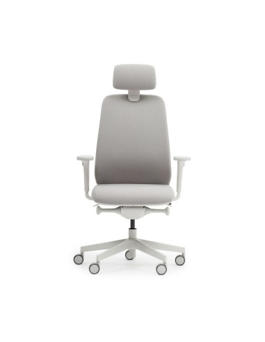 Chaise ergonomique Belt BE 1T3 en tissu gris clair et structure blanche