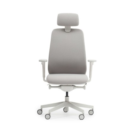 Chaise ergonomique Belt BE 1T3 en tissu gris clair et structure blanche