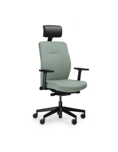Fauteuil ergonomique noir avec base pivotante chromée à roulettes et accoudoirs 3D