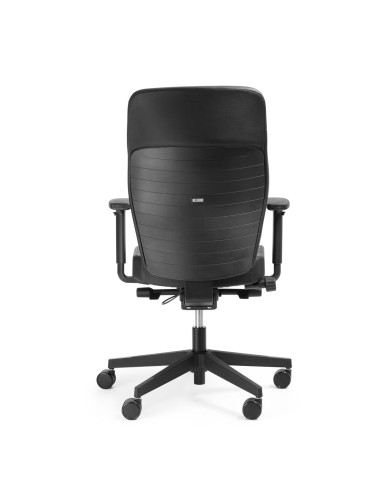 Siège de travail ergonomique noir avec accoudoirs réglables et base à roulettes dos