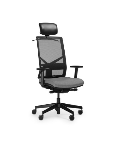 Fauteuil de bureau Eleven EL 103 noir avec appui-tête – vue de trois quarts avant