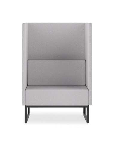 Un fauteuil modulaire gris clair avec dossier haut et accoudoirs latéraux pour plus d’intimité. - Plint