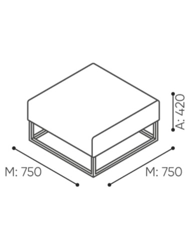 Dimensions du pouf carré assorti, conçu pour s’intégrer harmonieusement dans les compositions Plint. - Plint