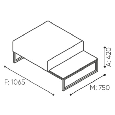Dimensions du module individuel d’angle, combinant assise, dossier et accoudoir pour une configuration complète. - Plint