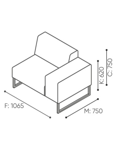 Dimensions du module d’assise avec tablette latérale intégrée. - Plint