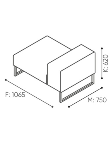 Dimensions du module avec dossier haut, conçu pour plus d’intimité et de confort acoustique. - Plint