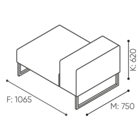 Dimensions du module avec dossier haut, conçu pour plus d’intimité et de confort acoustique. - Plint
