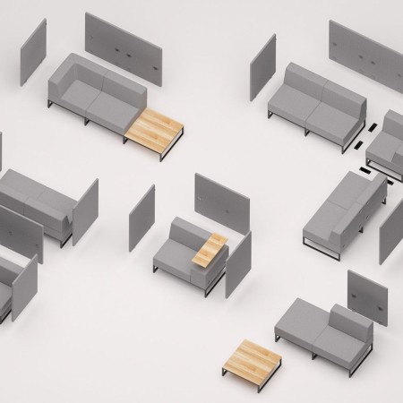 Vue d’ensemble des différents modules Plint, permettant d’imaginer des configurations variées et modulables. - Plint