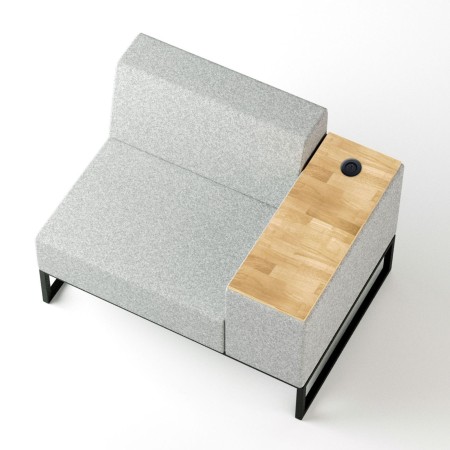 Vue en perspective d’un module avec tablette intégrée, illustrant son design fonctionnel et élégant. - Plint