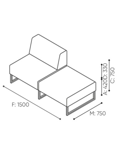 Dimensions du module individuel à dossier haut, offrant un confort d’assise accru. - Plint