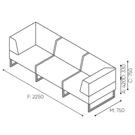 Vue en perspective de plusieurs configurations possibles des modules d’assise Plint. - Plint