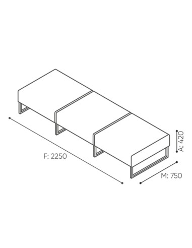 Dimensions d’un canapé à deux places avec dossiers latéraux et design linéaire. - Plint