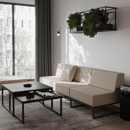 Un salon moderne et lumineux mettant en avant un agencement complet de modules Plint. - Plint