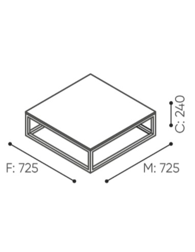 Dimensions de la table basse carrée à piètement ajouré, adaptée aux compositions modulaires Plint. - Plint