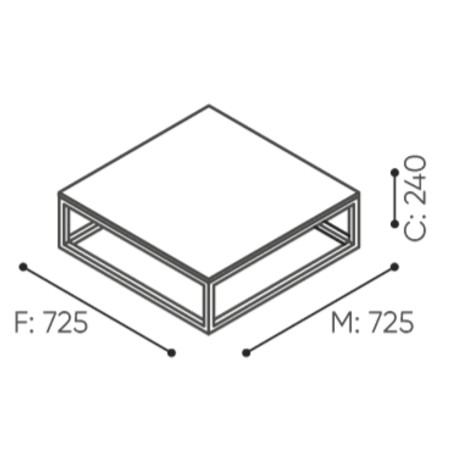 Dimensions de la table basse carrée à piètement ajouré, adaptée aux compositions modulaires Plint. - Plint