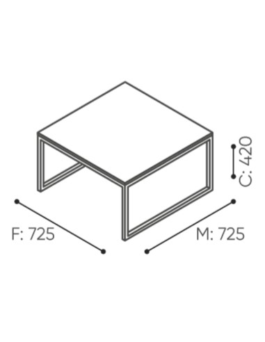 Dimensions de la table basse carrée Plint, avec plateau en bois clair et structure en métal noir. - Plint