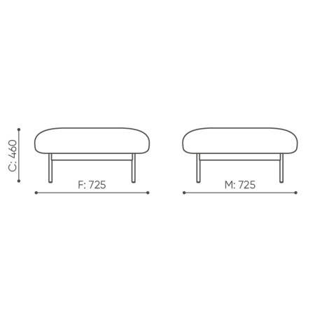 Dimensions de la banquette tapissée Fora Offic