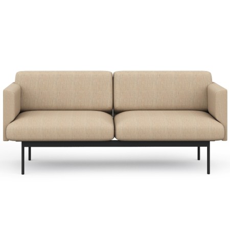 Vue de face du canapé tapissé beige, silhouette équilibrée et épurée. - Fora Office