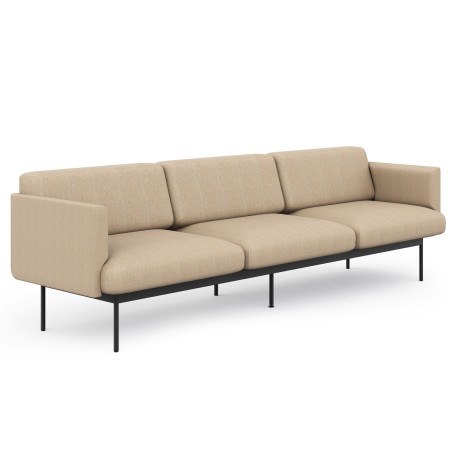 Canapé tapissé beige trois places, design rectiligne et structure en métal noir. - Fora Office