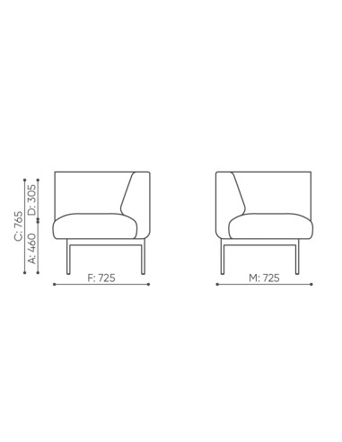Dimensions du fauteuil d’angle tapissé Fora Office. - Fora Office