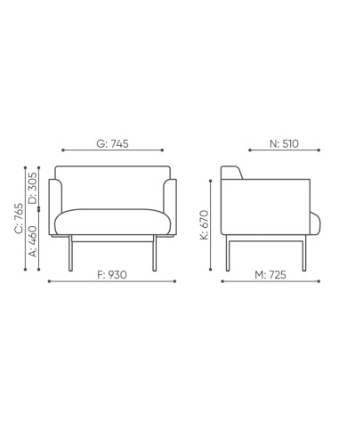 Dimensions du fauteuil tapissé avec cloisons acoustiques Fora Office. - Fora Office