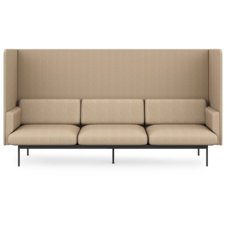 Canapé tapissé trois places au dossier haut, structure élégante en métal noir. - Fora Office