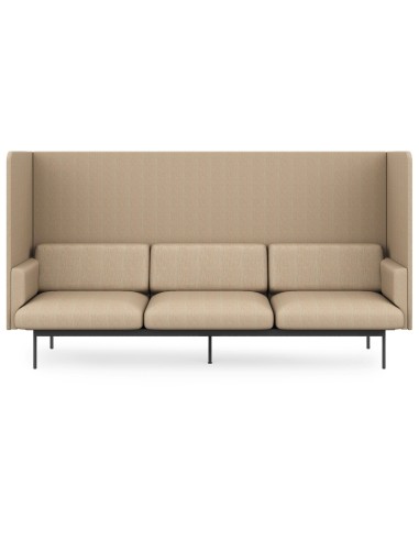 Canapé tapissé trois places au dossier haut, structure élégante en métal noir. - Fora Office