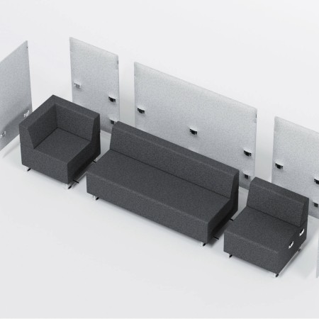 Banquettes grises modulaires disposées en configuration linéaire. - Quadra
