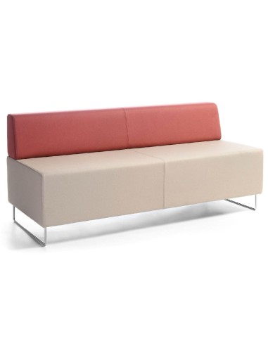 Banquette bicolore beige et rouge sur piétement métallique fin. - Quadra