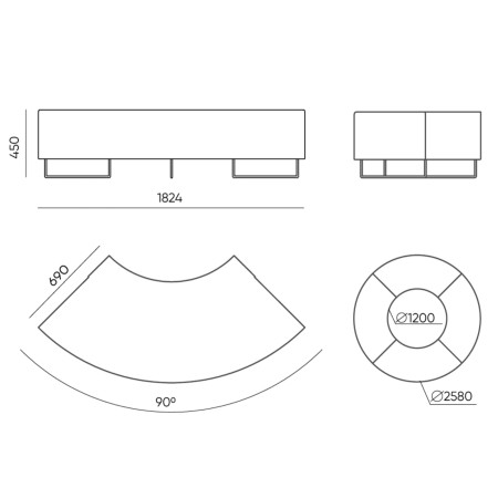 Dimensions du module incurvé pour configuration en cercle. - Quadra