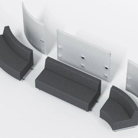 Modules incurvés gris formant un ensemble semi-circulaire. - Quadra