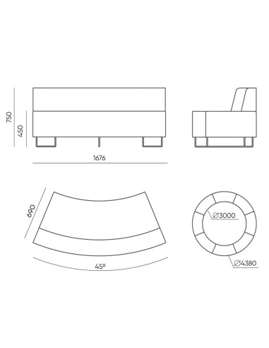 Dimensions canapé courbe grand confort avec dossier - Quadra