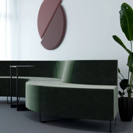 Vue latérale d’un module incurvé vert et beige. - Quadra