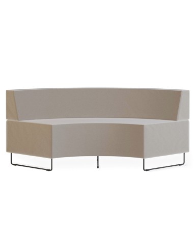 Banquette incurvée beige avec accoudoirs arrondis et piétement noir. - Quadra