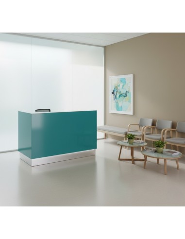 Meuble façade turquoise dans espace d'accueil
