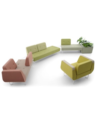 Composition ludique de fauteuils verts et roses modulaires. - U Floe
