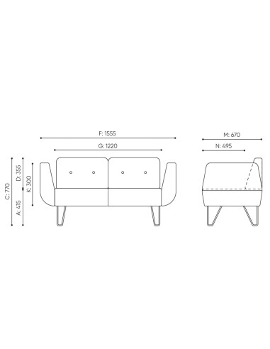 Dimensions du fauteuil avec accoudoirs arrondis et base en bois. - U Floe