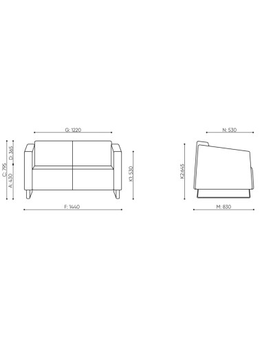 Dimensions du canapé deux places modulable. - Voo Voo