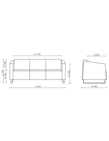 Dimensions du canapé trois places modulable. - Voo Voo