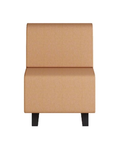 Fauteuil sans accoudoirs en tissu brun avec base bois foncé. - Voo Voo