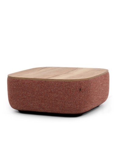 Pouf bouclé rouge brique avec assise beige contrastante. - Jelly