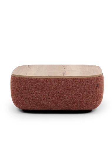 Pouf arrondi en tissu bouclé rouge, au design doux et minimaliste. - Jelly